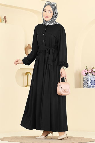 moda selvim الفستان أسود 7160BG354 - Thumbnail