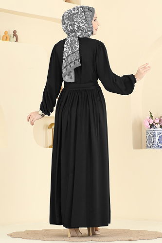 moda selvim الفستان أسود 7160BG354 - Thumbnail