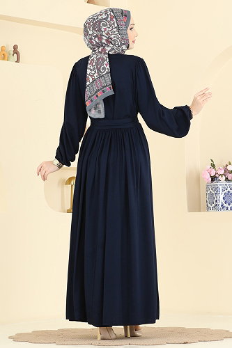 moda selvim Dress 7160BG354 Dark Navy Blue - Thumbnail