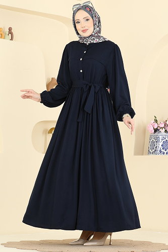 moda selvim الفستان كحلي غامق 7160BG354 - Thumbnail