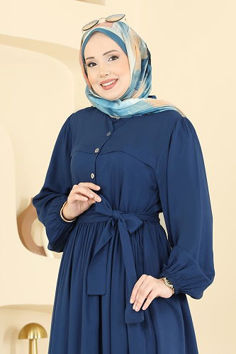 moda selvim Dress 7160BG354 Indigo - Thumbnail