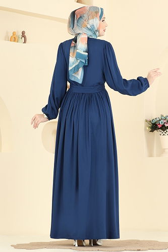 moda selvim Dress 7160BG354 Indigo - Thumbnail