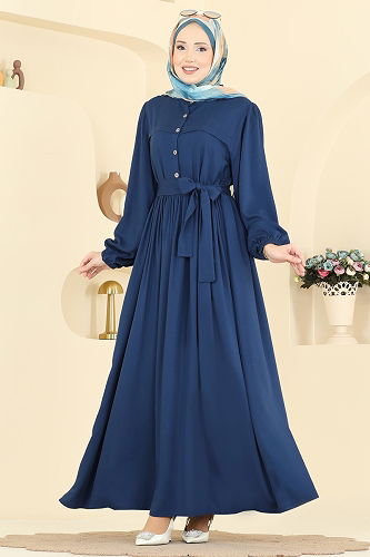 moda selvim الفستان ازرق 7160BG354 - Thumbnail