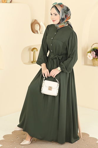 moda selvim الفستان اخضر عفني 7160BG354 - Thumbnail