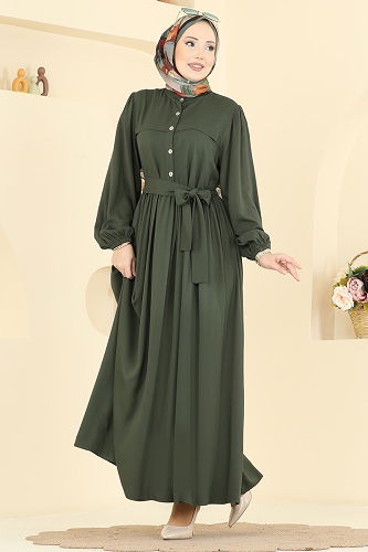 moda selvim الفستان اخضر عفني 7160BG354 - Thumbnail