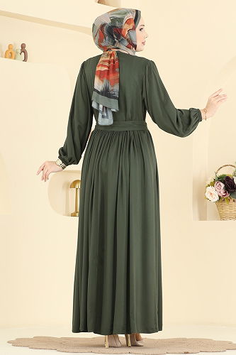 moda selvim الفستان اخضر عفني 7160BG354 - Thumbnail