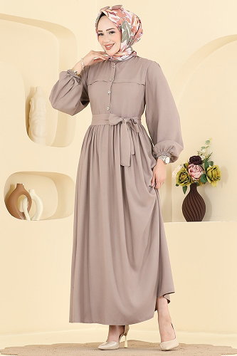 moda selvim الفستان بيج 7160BG354 - Thumbnail