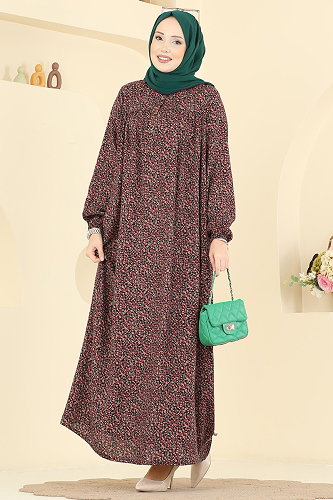 moda selvim الفستان وردي واسود 7161ERK1158 - Thumbnail