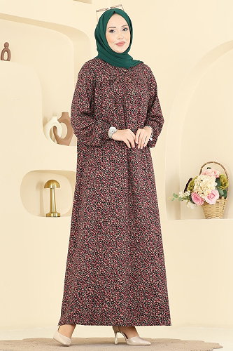 moda selvim الفستان وردي واسود 7161ERK1158 - Thumbnail