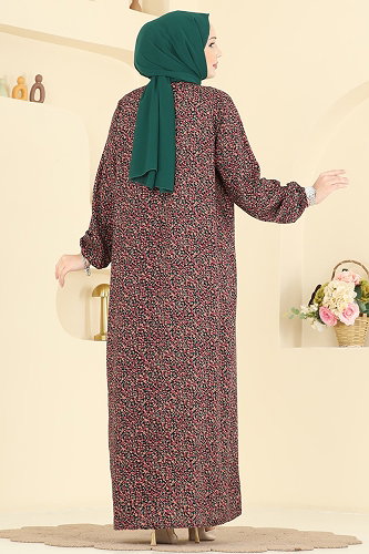 moda selvim الفستان وردي واسود 7161ERK1158 - Thumbnail