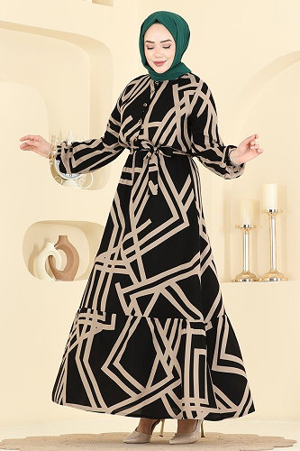 moda selvim Dress 7162BG354 Black - Thumbnail