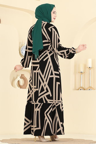 moda selvim Dress 7162BG354 Black - Thumbnail