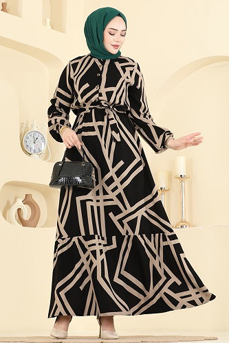 moda selvim الفستان أسود 7162BG354 - Thumbnail