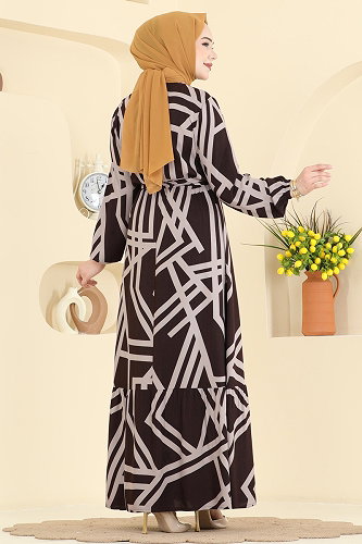 moda selvim Dress 7162BG354 Brown - Thumbnail