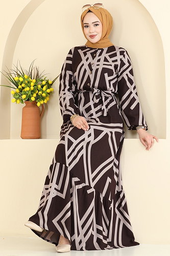 moda selvim الفستان بني 7162BG354 - Thumbnail