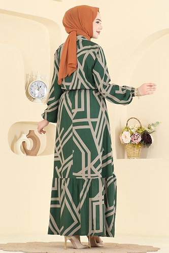 moda selvim Dress 7162BG354 Emerald - Thumbnail