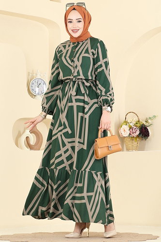 moda selvim الفستان زيتي 7162BG354 - Thumbnail