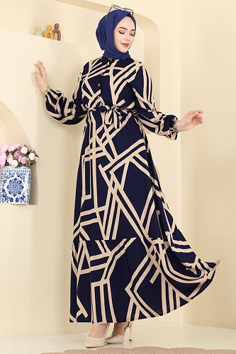 moda selvim Dress 7162BG354 Navy Blue - Thumbnail