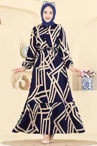 moda selvim Dress 7162BG354 Navy Blue - Thumbnail