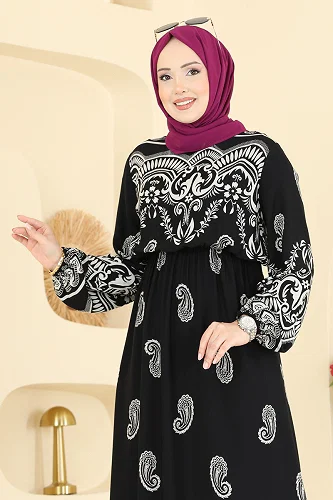 moda selvim Dress 7163ERK1158 Black - Thumbnail