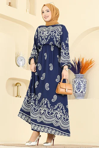 moda selvim Dress 7163ERK1158 Indigo - Thumbnail