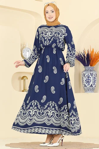 moda selvim Dress 7163ERK1158 Indigo - Thumbnail