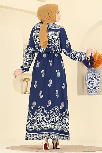 moda selvim Dress 7163ERK1158 Indigo - Thumbnail