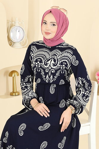 moda selvim Dress 7163ERK1158 Navy Blue - Thumbnail