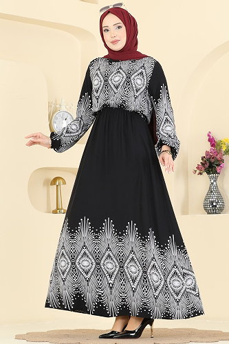 moda selvim Dress 7164BG354 Black - Thumbnail