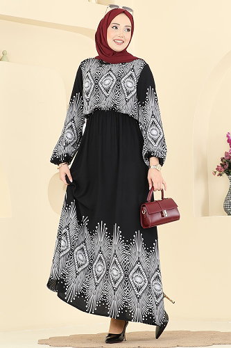 moda selvim الفستان أسود 7164BG354 - Thumbnail