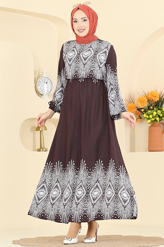 moda selvim الفستان بني 7164BG354 - Thumbnail