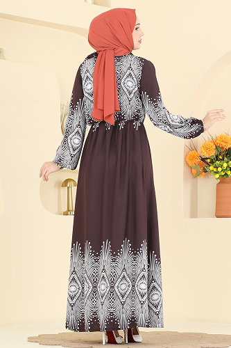 moda selvim الفستان بني 7164BG354 - Thumbnail