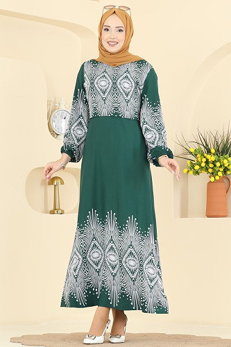 moda selvim Dress 7164BG354 Emerald - Thumbnail