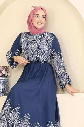 moda selvim Dress 7164BG354 Indigo - Thumbnail