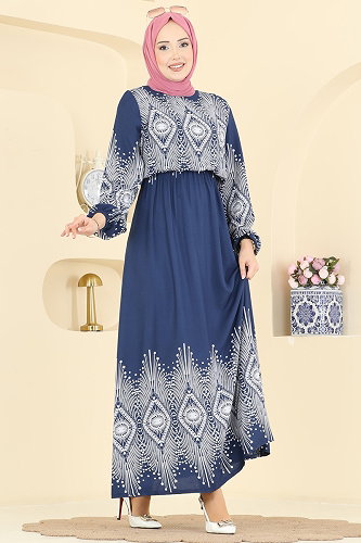 moda selvim Dress 7164BG354 Indigo - Thumbnail