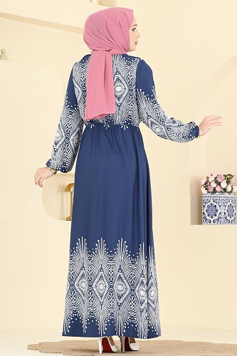 moda selvim الفستان ازرق 7164BG354 - Thumbnail