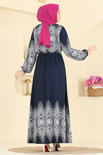 moda selvim Dress 7164BG354 Navy Blue - Thumbnail