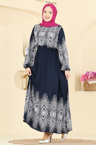 moda selvim الفستان كحلي 7164BG354 - Thumbnail