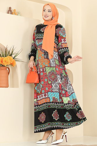 moda selvim Dress 7165BG354 Black - Thumbnail