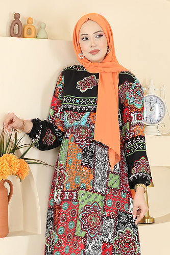 moda selvim Dress 7165BG354 Black - Thumbnail