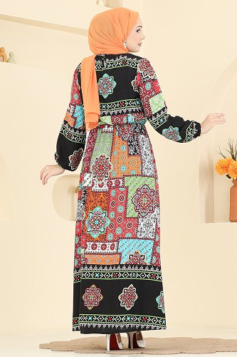 moda selvim Dress 7165BG354 Black - Thumbnail