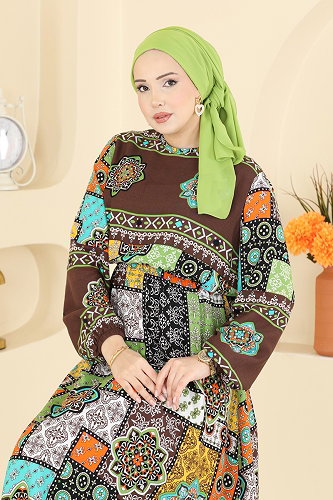 moda selvim الفستان بني 7165BG354 - Thumbnail