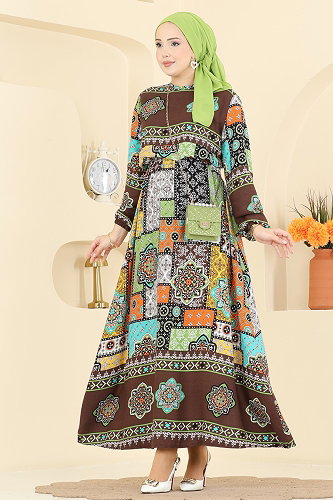 moda selvim الفستان بني 7165BG354 - Thumbnail