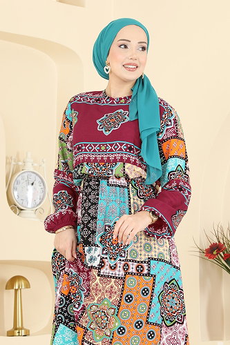 moda selvim الفستان خمري 7165BG354 - Thumbnail