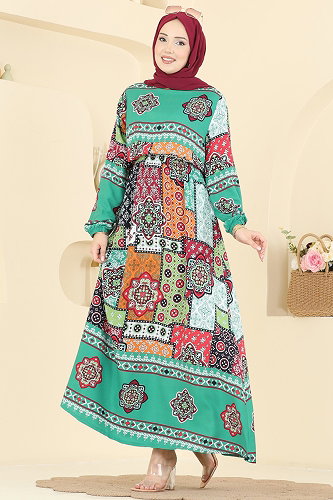 moda selvim Dress 7165BG354 Green - Thumbnail