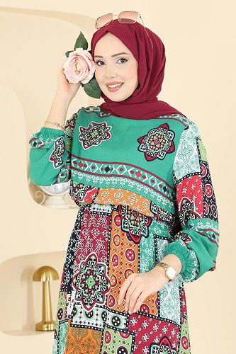 moda selvim الفستان أخضر 7165BG354 - Thumbnail