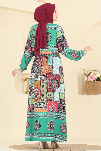 moda selvim الفستان أخضر 7165BG354 - Thumbnail