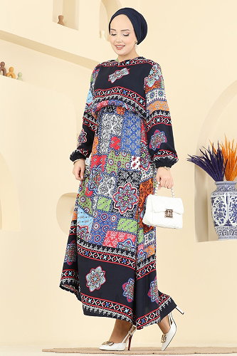 moda selvim Dress 7165BG354 Navy Blue - Thumbnail