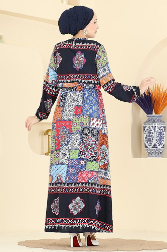 moda selvim Dress 7165BG354 Navy Blue - Thumbnail