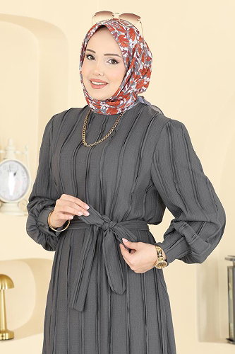 moda selvim Dress 7166BG354 Anthracite - Thumbnail